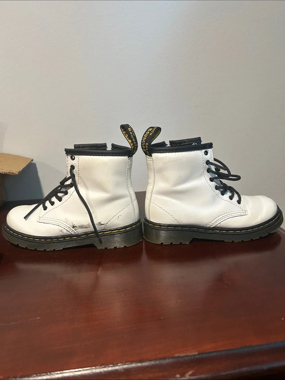 KIDS White Doc Martens Lace-Up Combat Boots with Black Trim